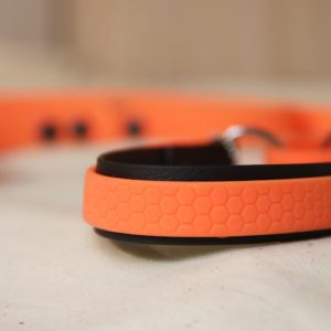 Combo laisse-collier en BIOTHANE noir et orange (30cm)