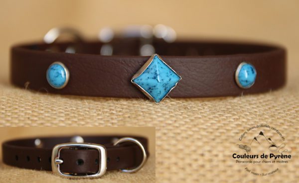 collier en biothane avec pierres turquoise